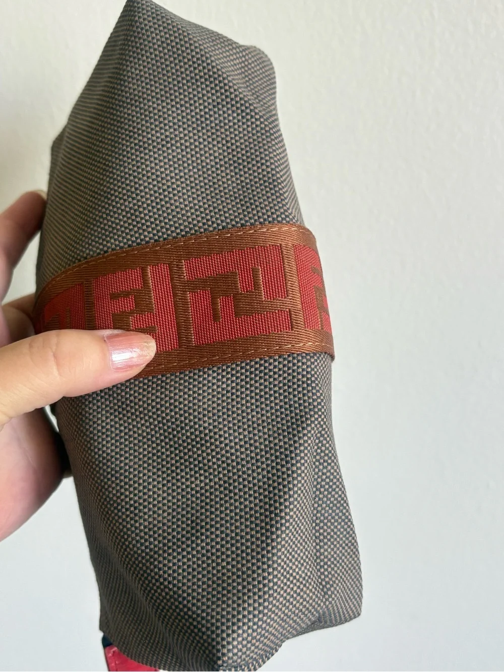 Auth Fendi Logo canvas pouch